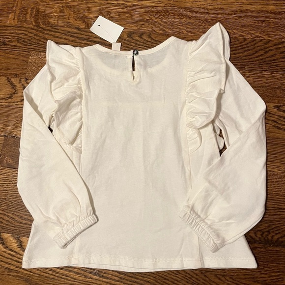 J. Crew Crewcuts Girls Long-Sleeve Ruffle-Shoulder Top | Ivory | Size XS (4-5) - Picture 2 of 8